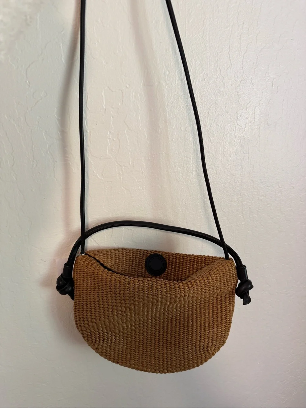 Freda Salvador Elis Mini Crescent Bag in Biscuit Raffia - Picture 3 of 5